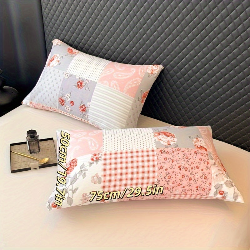 Pink Patchwork Quilt Cover Set Microfiber Soft Bed Decor with Pillowcases