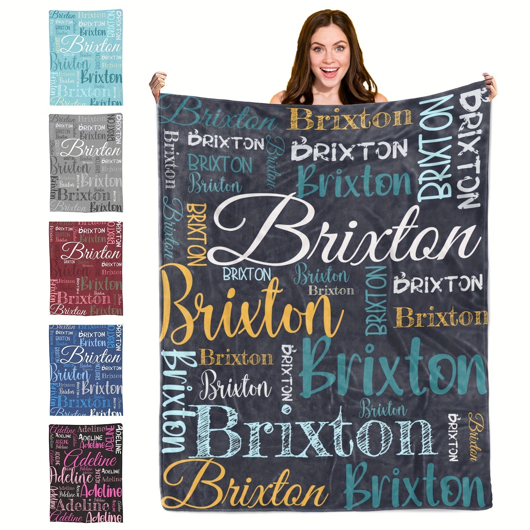 Personalized Soft Polyester Throw Blanket with Custom Name for Couch Bed Travel