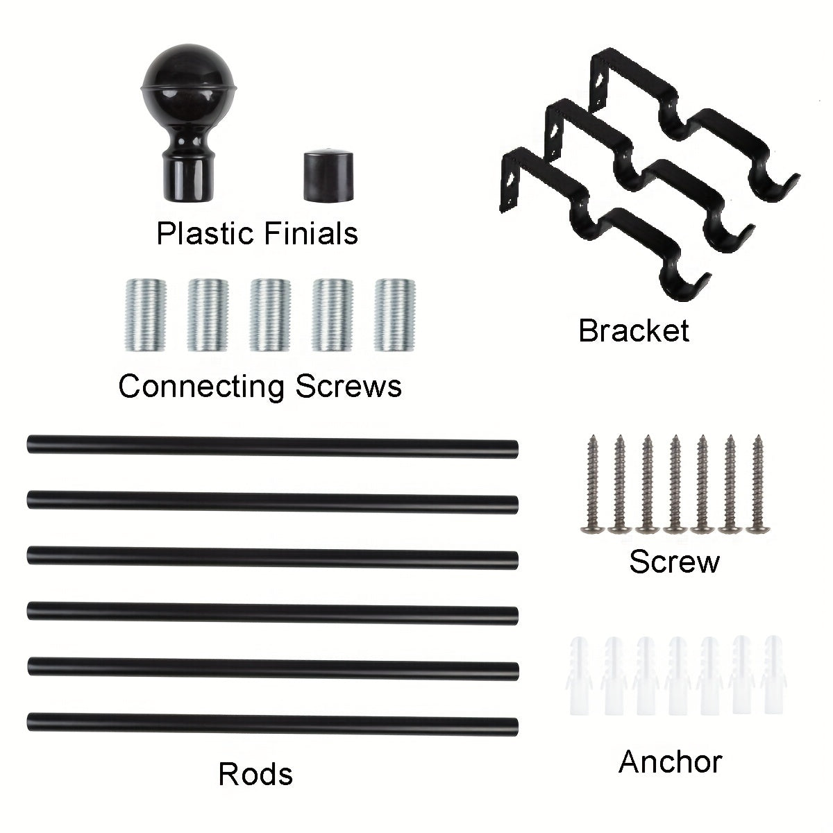 Black Adjustable Dual Curtain Rod Set 16-94 Inches with Hardware and Installation Kit