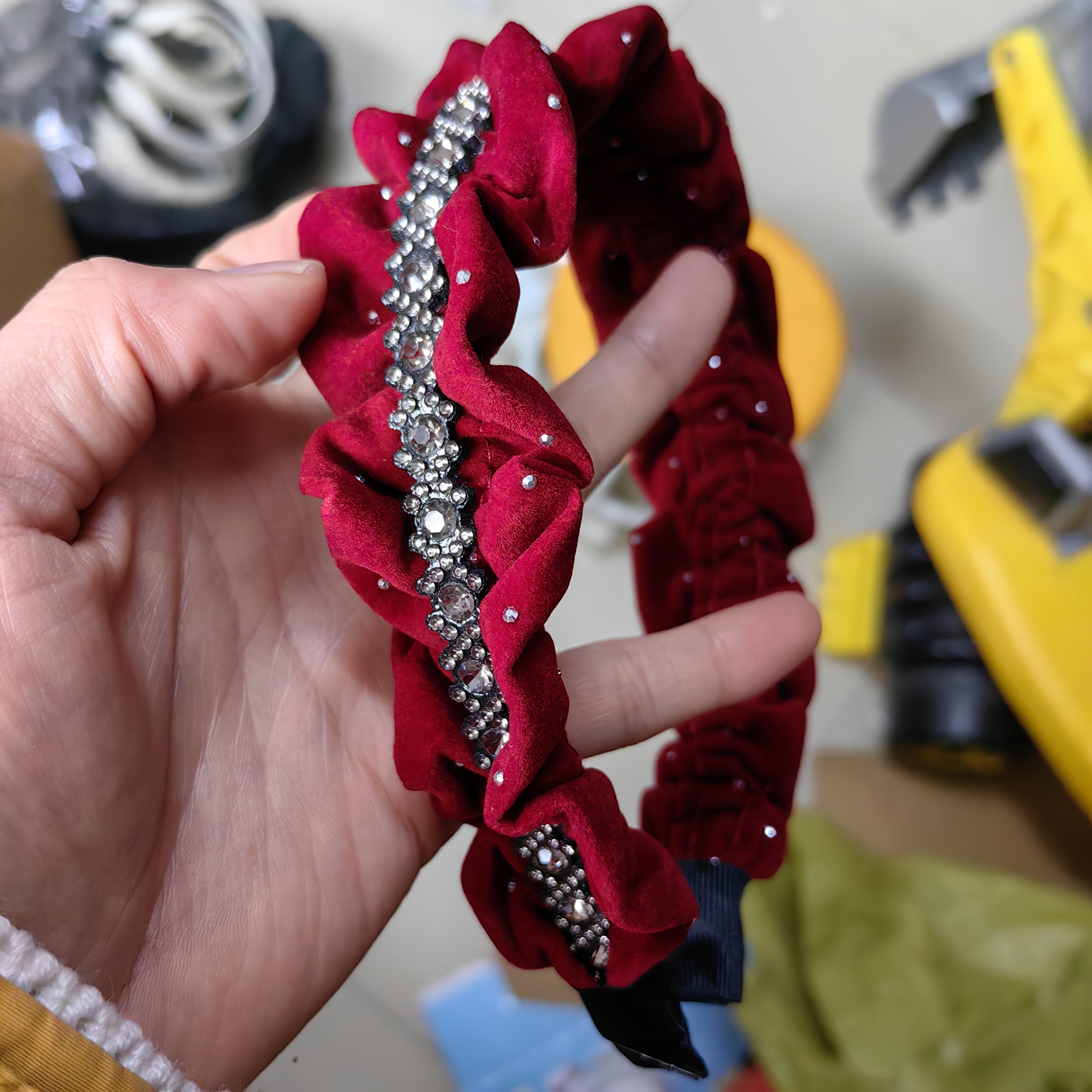 Black Velvet Headband with Rhinestones for Weddings and Formal Events