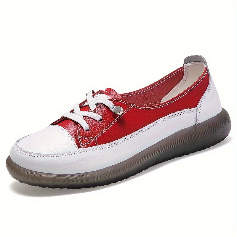 Women's Synthetic Leather Sneakers All-Season Lightweight Non-Slip Casual Shoes in White Red Black