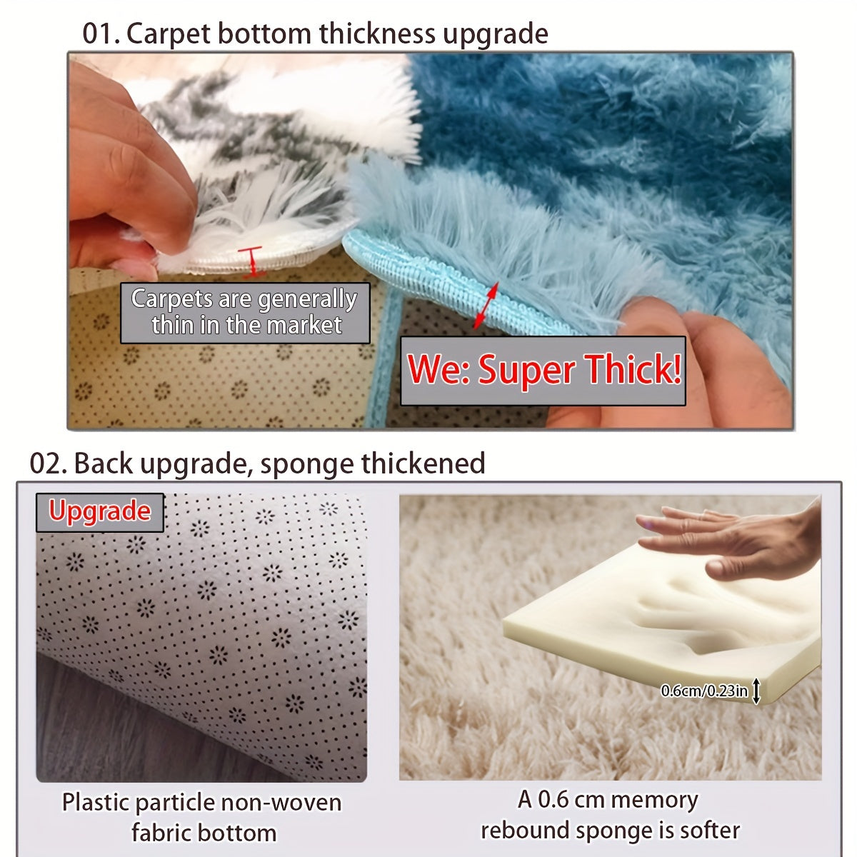 Yashash xonasi, yotoqxona, yotoqxona, dormitoriya uchun qora shag soha gilam, sirpanchiq bo'lmagan, yumshoq, yuviladigan