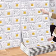 Self-Adhesive Ceiling Wallpaper 5m x 70cm Floral Geometric Grid Pattern White Gold