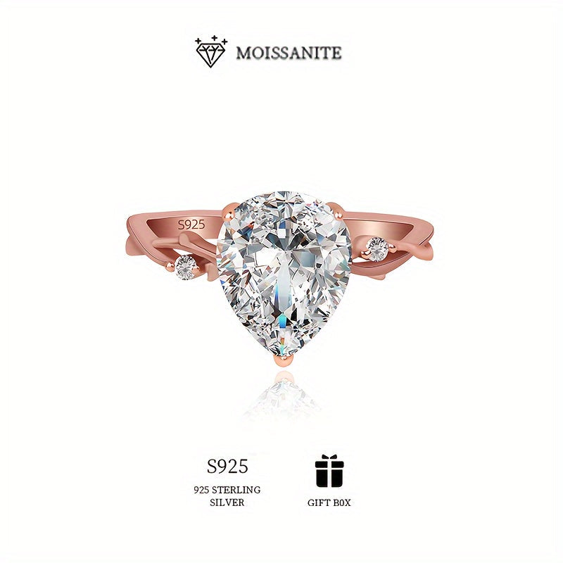 Pear-Shaped Moissanite Engagement Ring Set in Vintage Boho Style 2-3 Carat Silver Plated