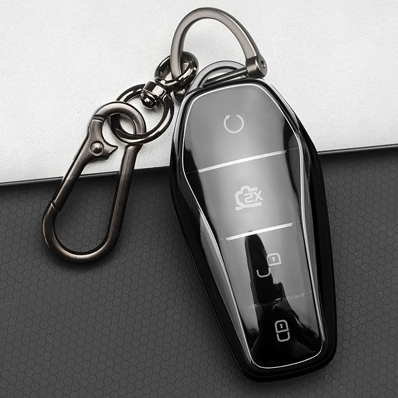 Universal TPU Car Key Fob Cover Transparent Black Protective Shell with Ring