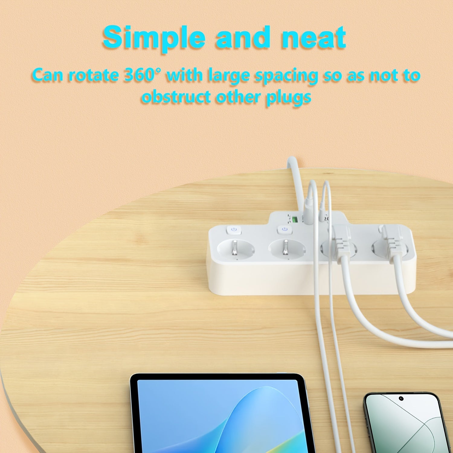 Power Strip with 4 Outlets USB Ports Surge Protector 2m Extension Cord European Plug