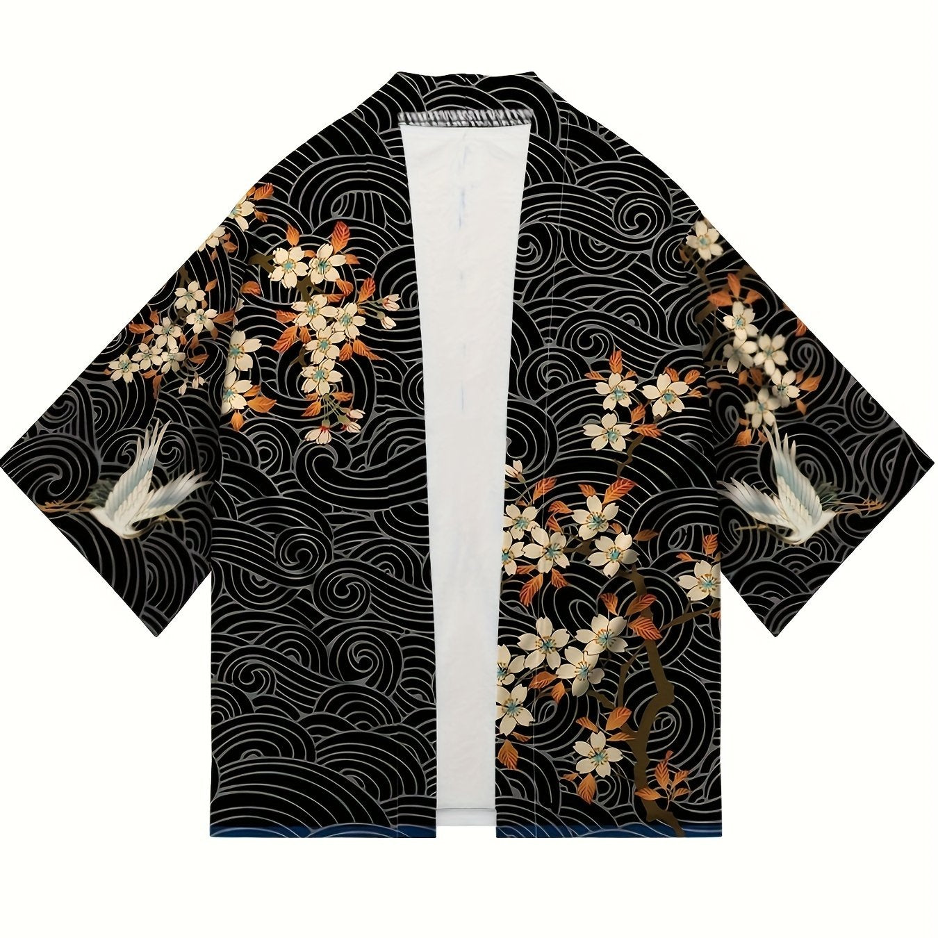 Katta o'lchamdagi erkaklar uchun etnik uslubdagi gullar printi bilan keng fitli kardigan kimono.