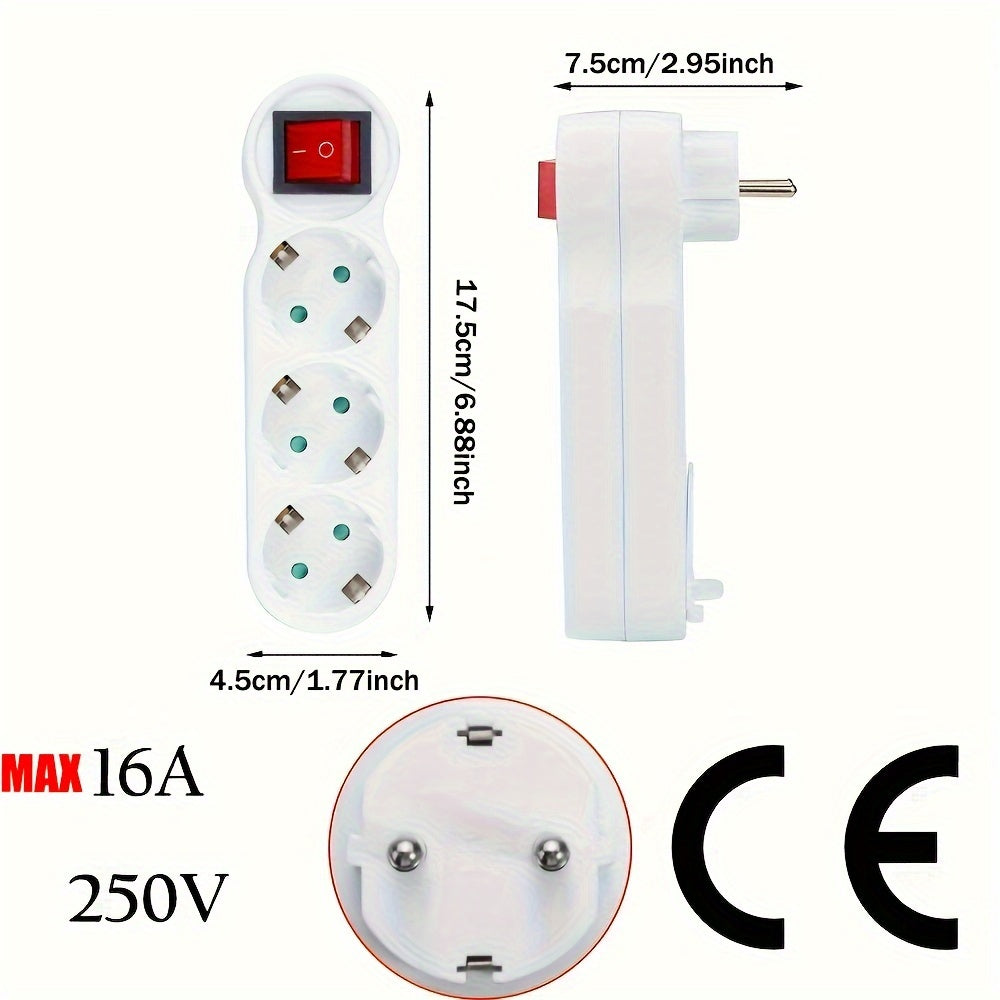 EU Standard 3-Way Power Adapter for Domestic Appliances White