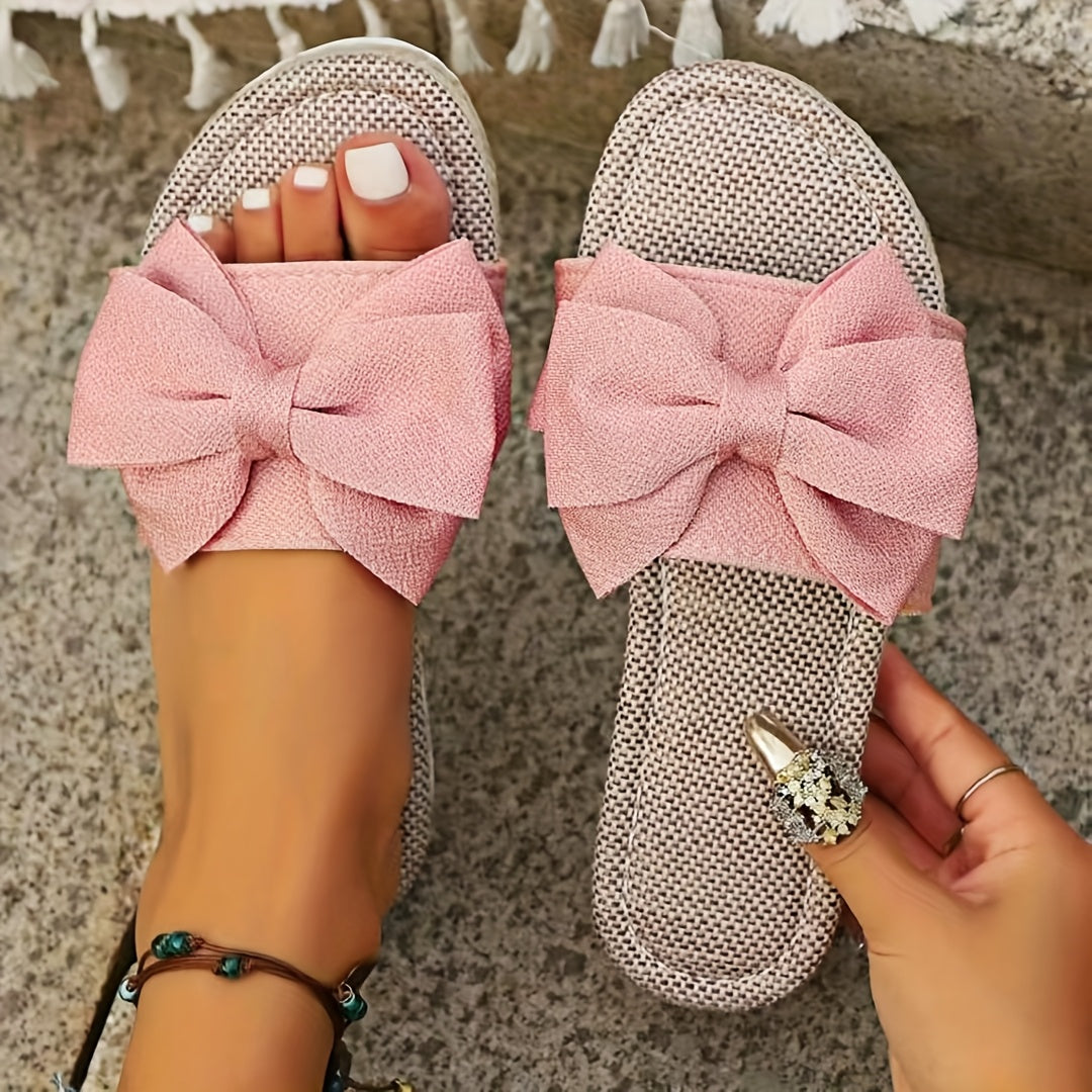 Women's Summer Sandals Flat Slides with Cushioned Insoles and Bow Design