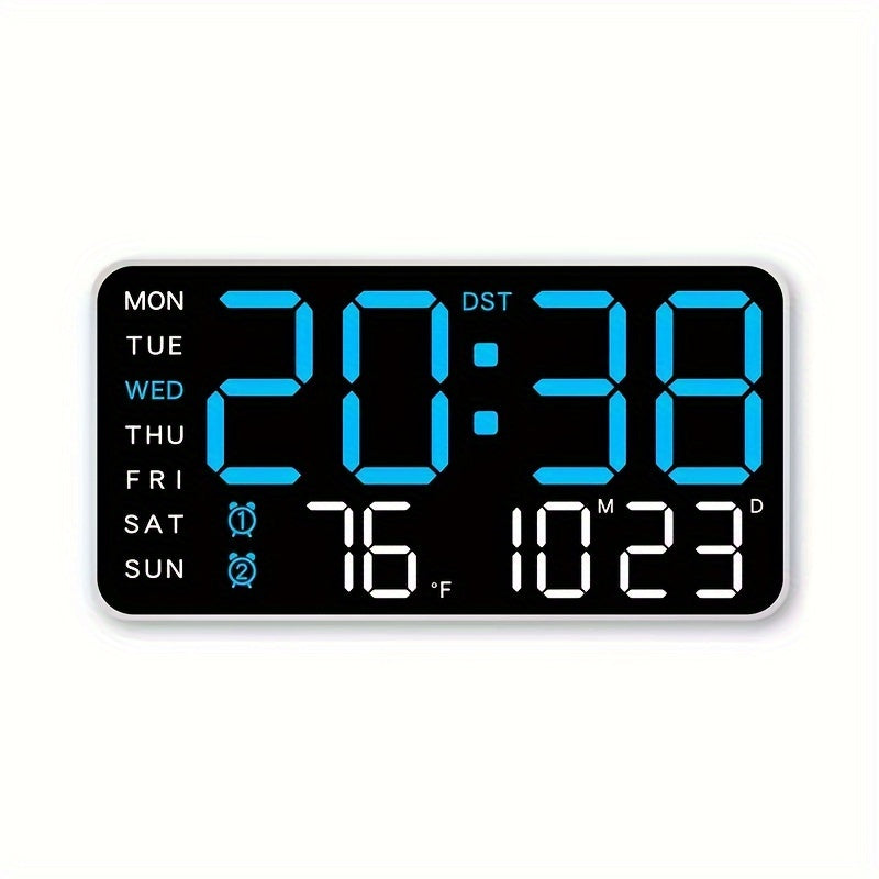 Digital Wall Clock with Temperature Date Time Alarms and Snooze Battery Powered