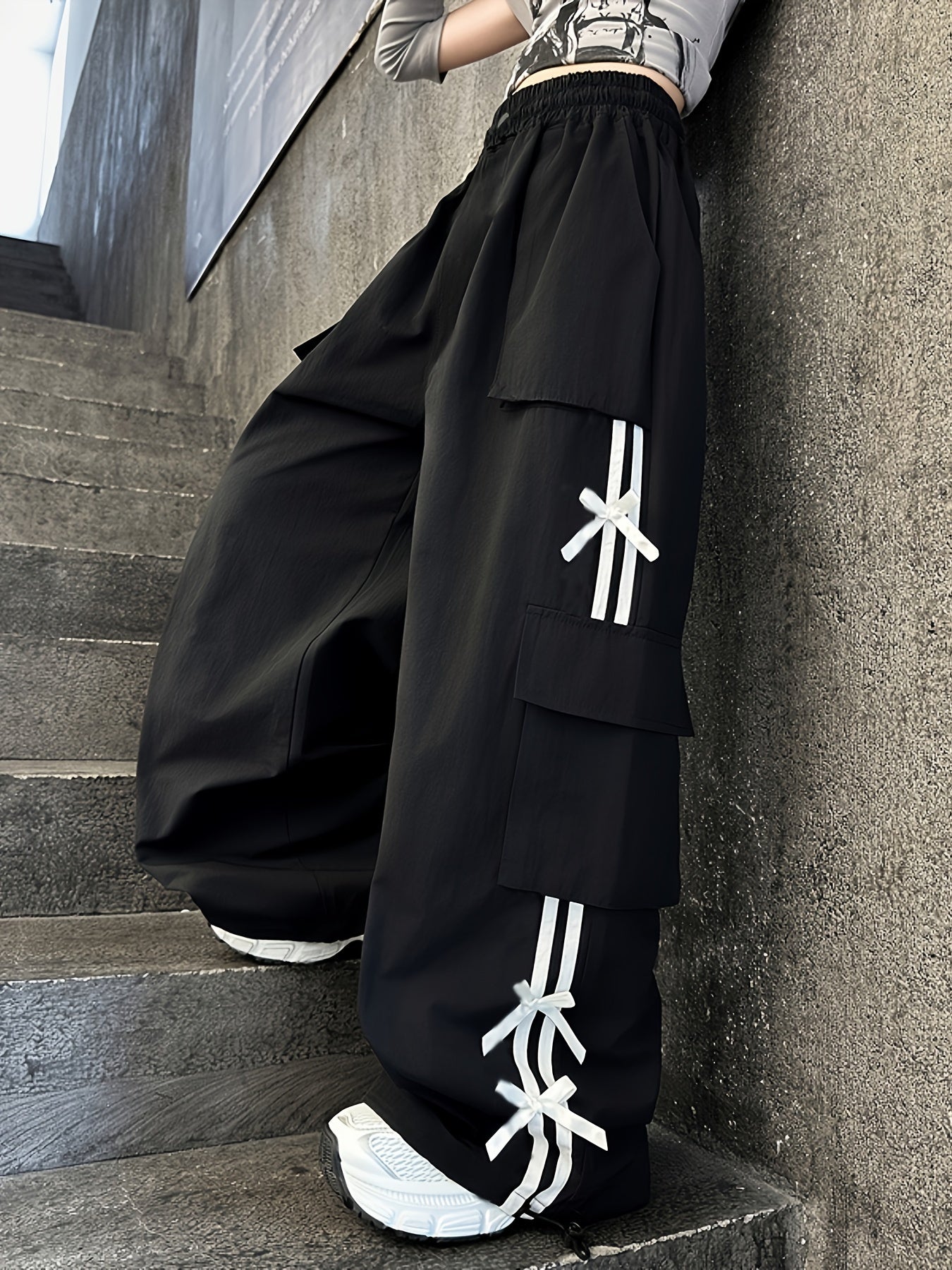 Детские брюки-карго Y2K для девочек, с эластичным поясом, свободный крой, весна-осень, уличная одежда для детей на свежем воздухе