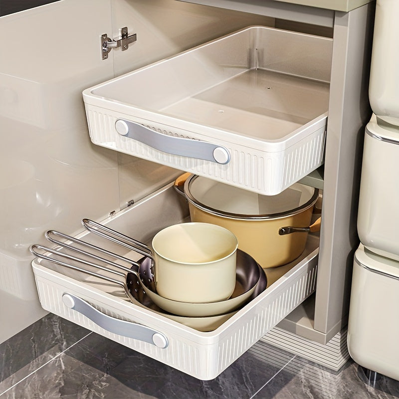 Large Plastic Pull-Out Cabinet Organizer Baskets with Metal Tubes for Kitchen Bathroom Bedroom Storage