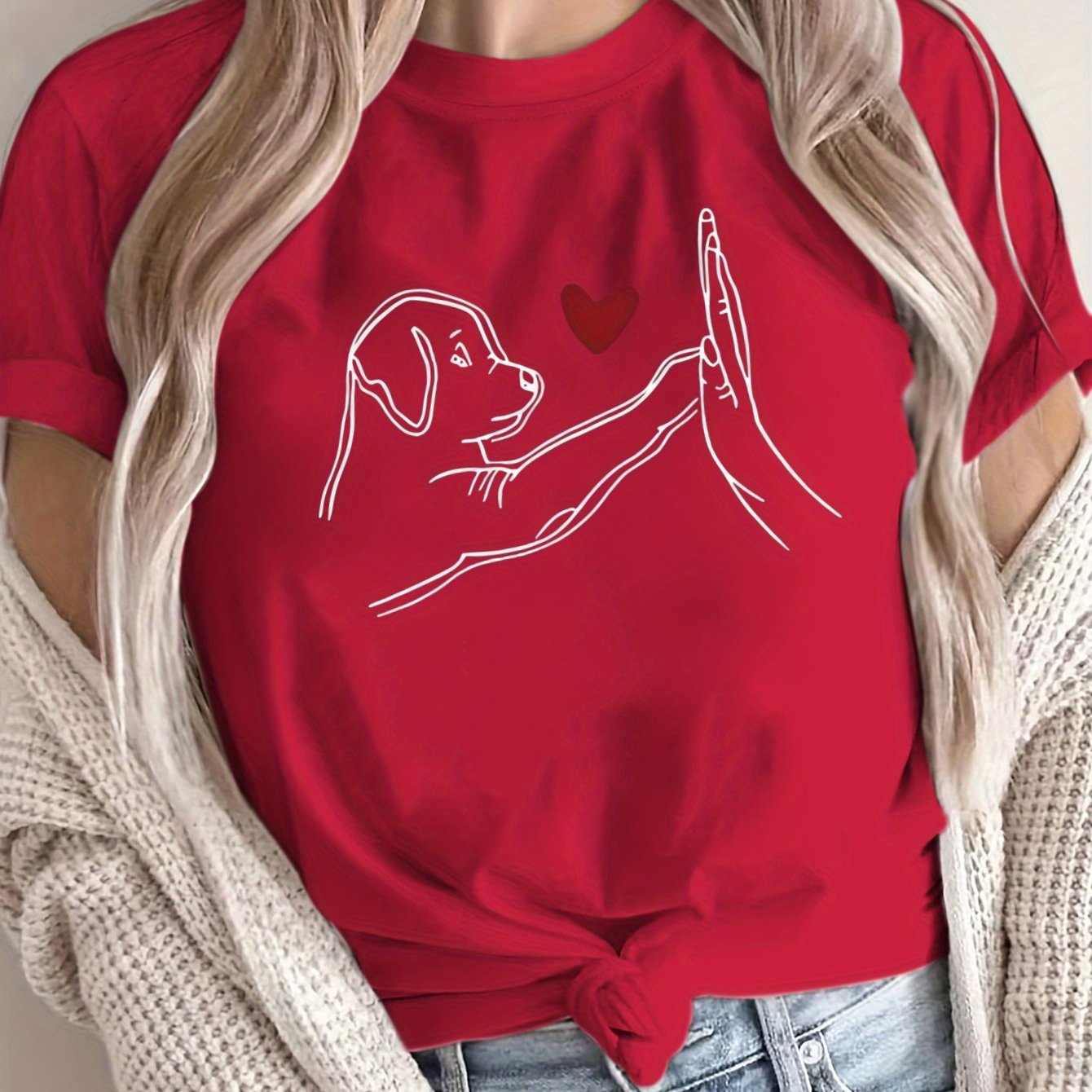 Women's Plus Size Loose Fit T-Shirt Cotton Casual Top with Cartoon Dog Design