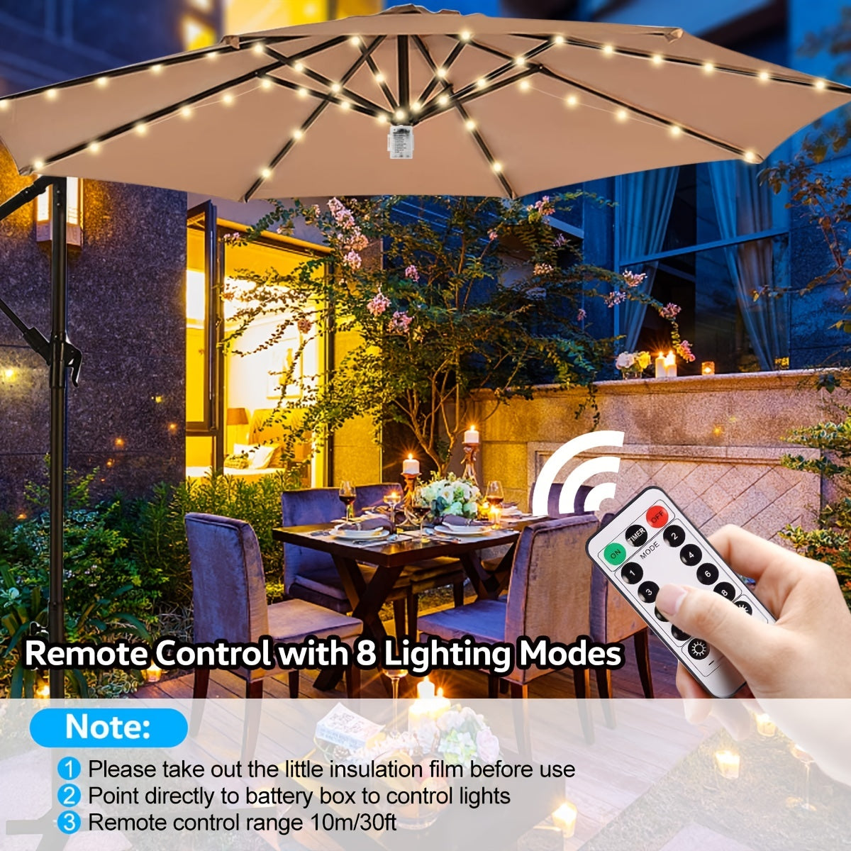 Cordless Outdoor Patio Umbrella Lights with Remote Control LED Battery Operated