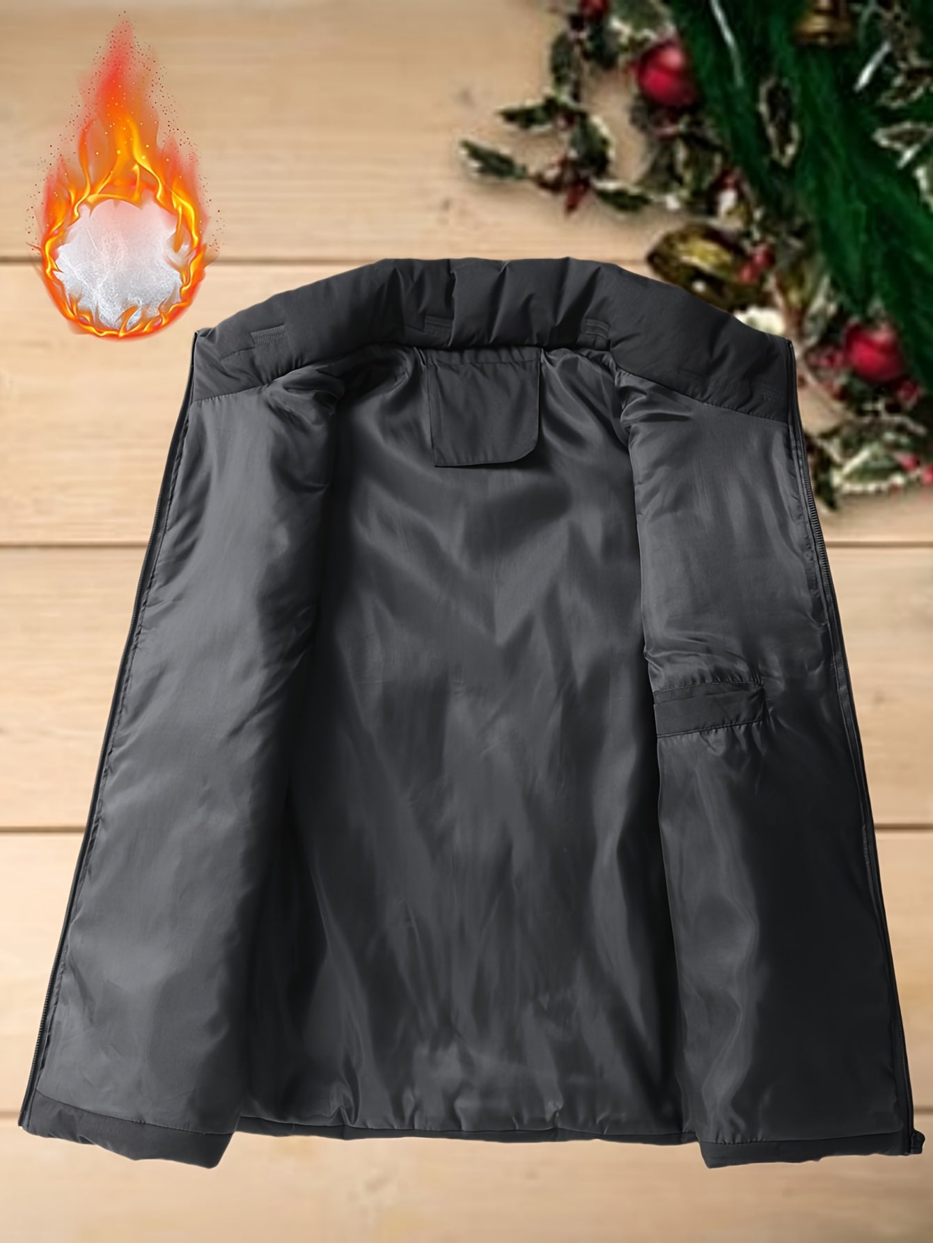 Men's Sleeveless Vest Black Polyester Stand Collar Geometric Pattern Autumn Winter Layering