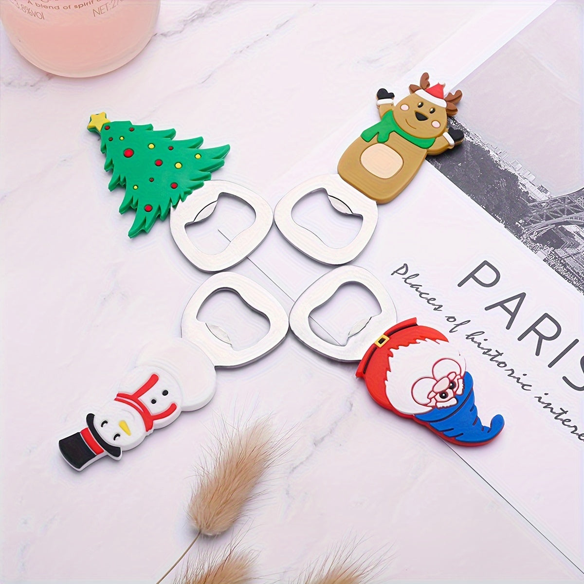 Festive Stainless Steel Christmas Bottle Openers with Santa Reindeer Tree Eagle Designs for Kitchen and Party