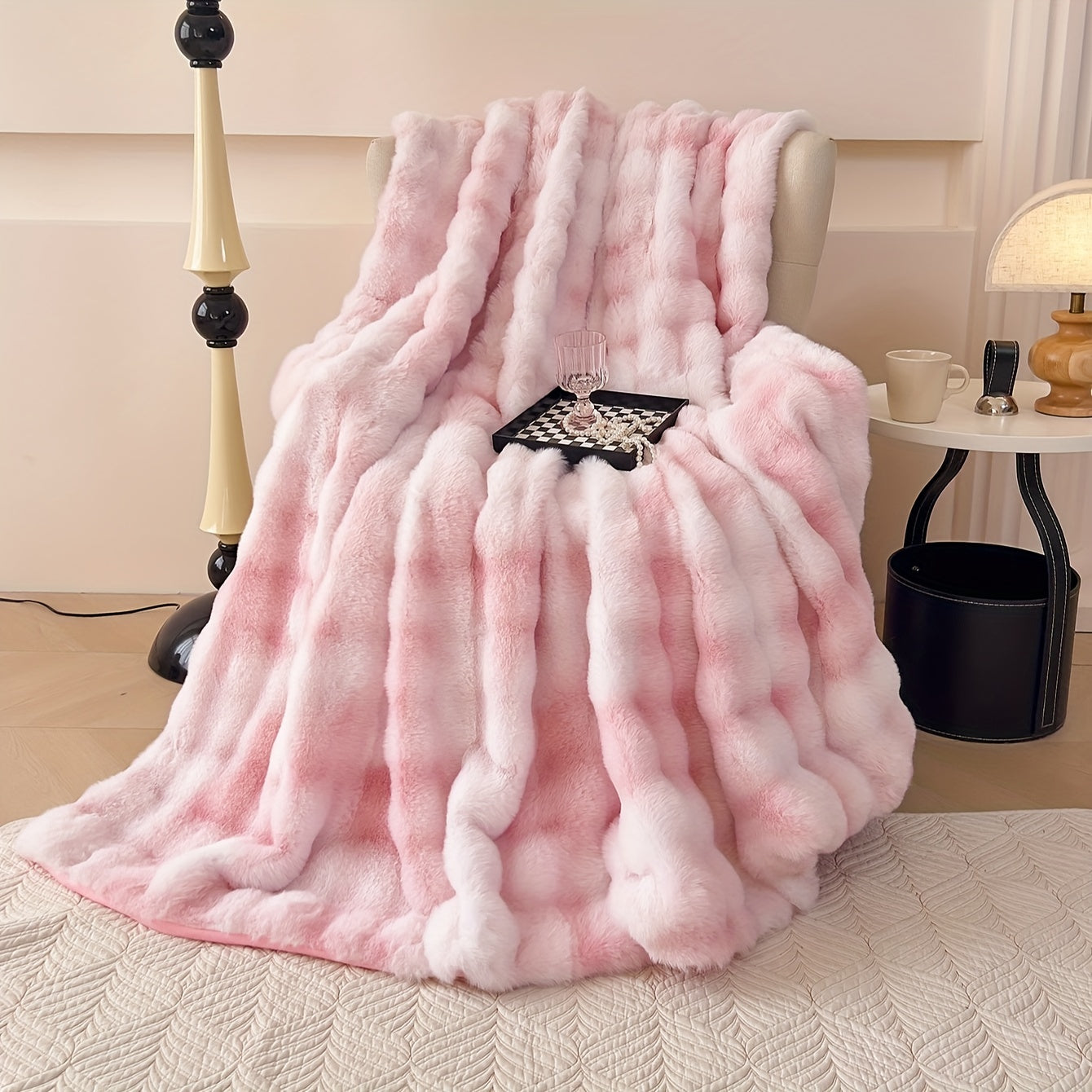 Tie-Dye Faux Rabbit Fur Blanket Shaggy Plush Bed Sofa Throw Cozy Fluffy