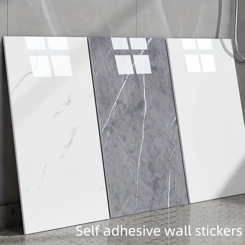Marble Pattern Wall Stickers Glossy Washable Plastic Rectangular for Kitchen Bathroom
