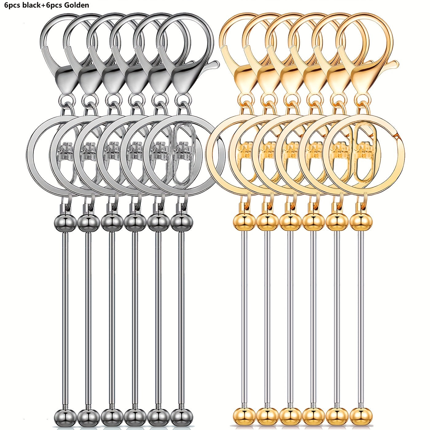 Set de 12 barras de llavero con cuentas para hacer joyería DIY, cuentas en blanco de oro