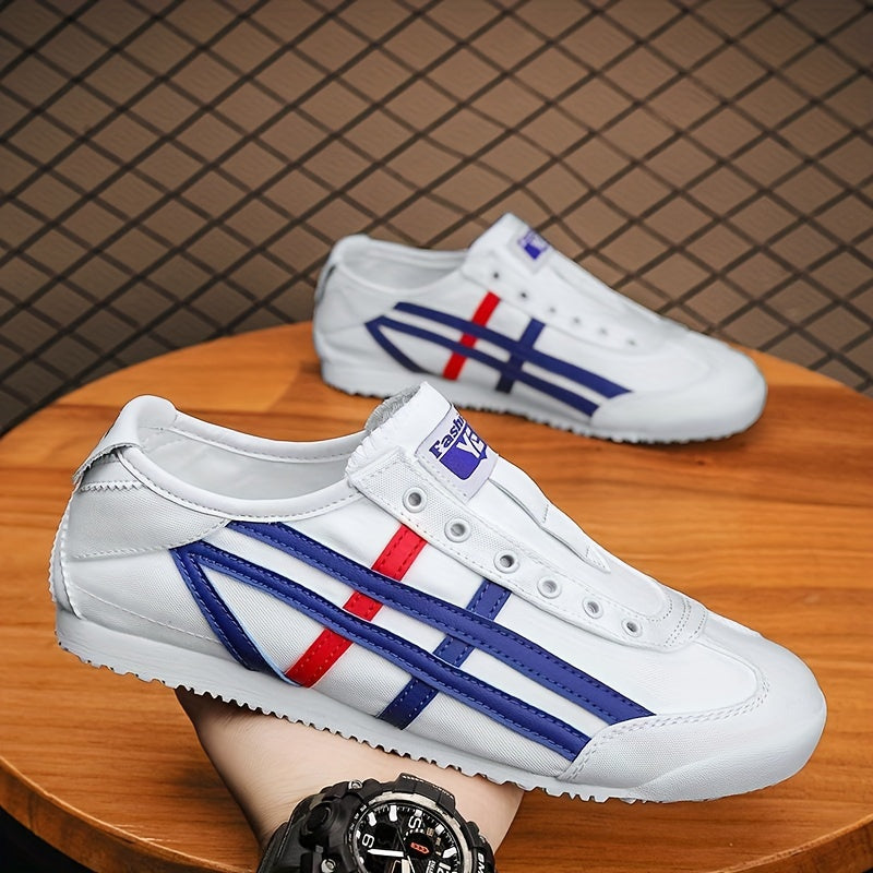 Men's Vintage-Inspired Casual Sneakers with Striped Pattern Low Top Rubber Sole
