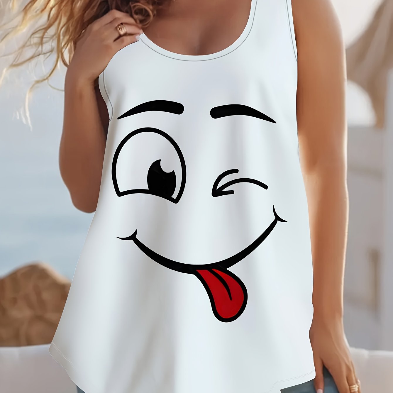 Plus Size Women's Casual Cotton Tank Top Sleeveless Summer White