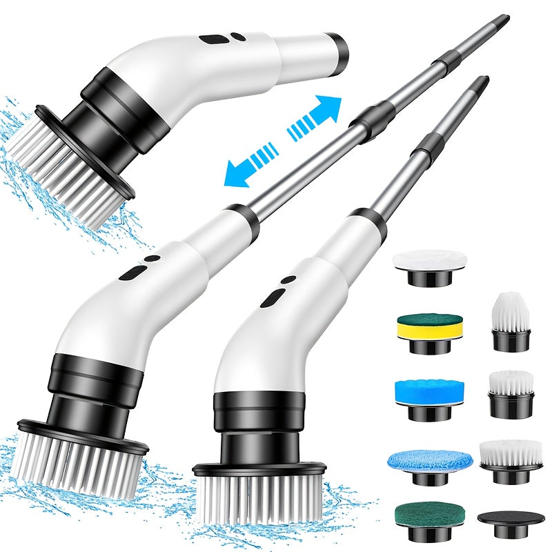 White Electric Cleaning Brush with Long Handle USB Rechargeable 2000mAh Battery