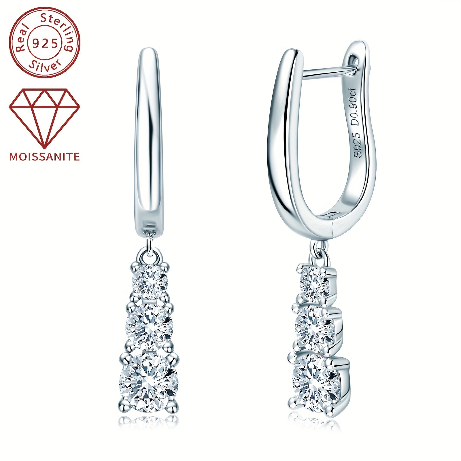Стильные серьги-кольца с подвеской в форме капли из серебра 925 пробы, украшенные камнями моиссанита размером 5 мм, 4 мм и 3 мм, идеальны для особых случаев, таких как праздники и свадьбы.