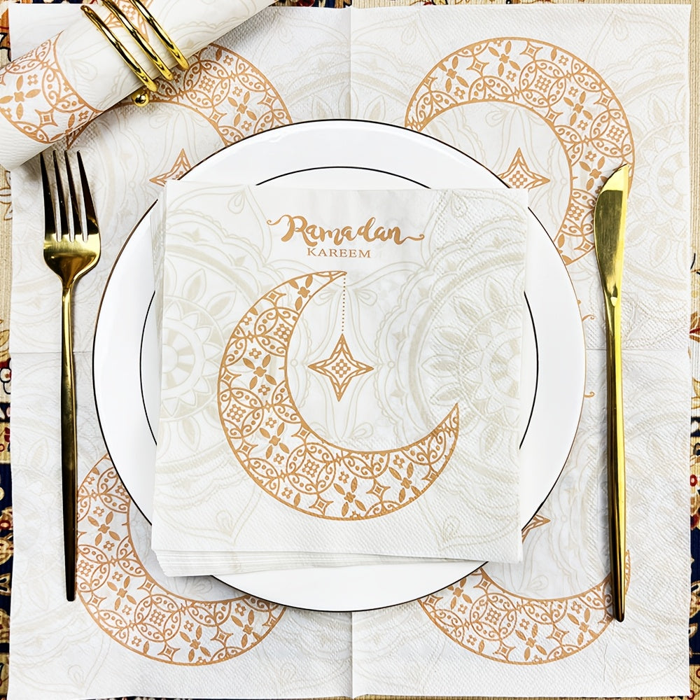 Одноразовые бумажные полотенца с узором лунного Рамадана, упаковка 20 штук, 33 см x 33 см, для дома и ресторана