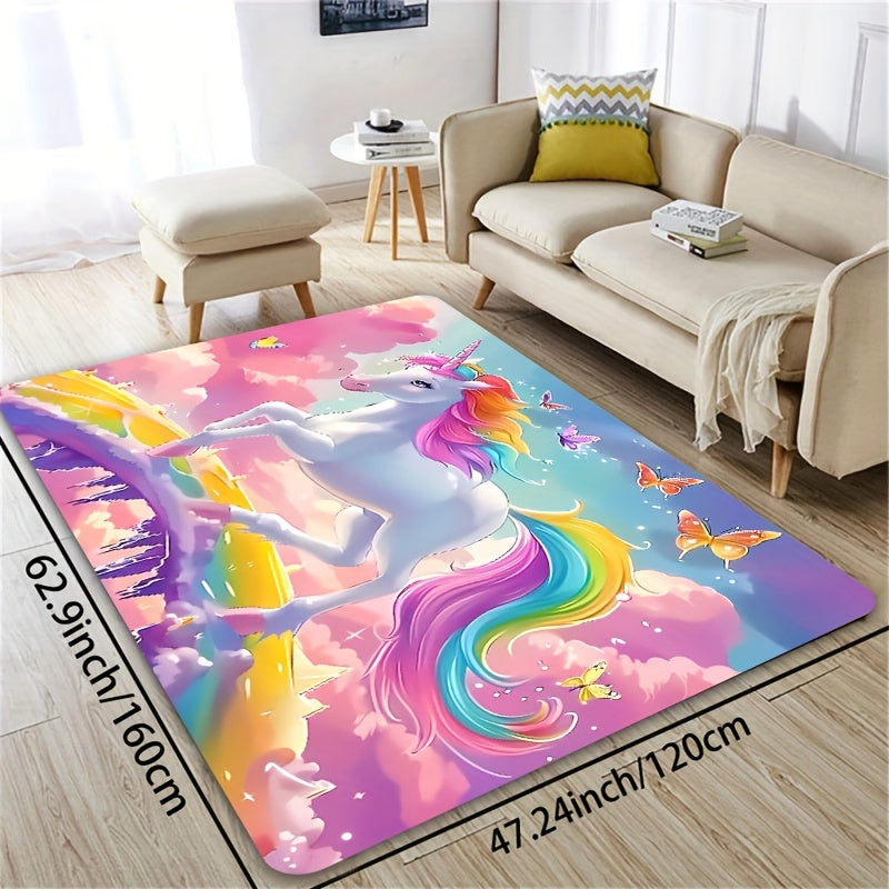 Alfombra de área de unicornio de 8mm de poliéster, alfombra de fantasía de dibujos animados para dormitorio, sala de estar, entrada