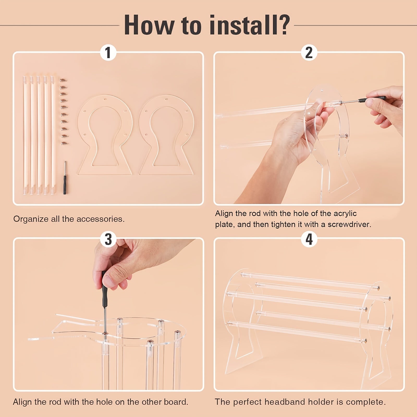 Transparent Headband Holder for Display and Storage of Hair Accessories