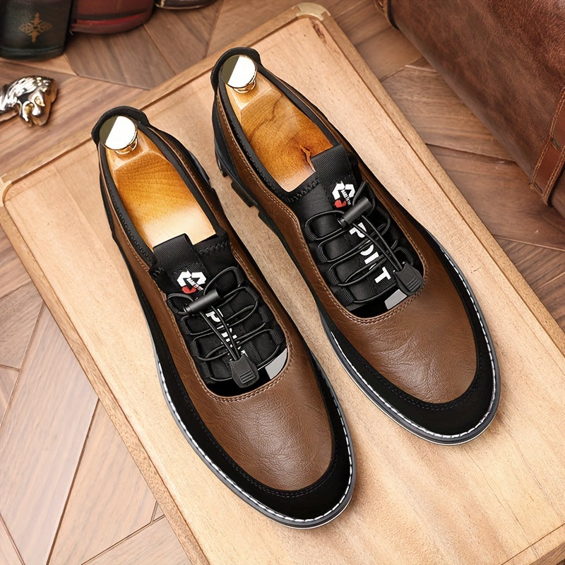 Men's Casual Low Top Lace-Up Shoes with Elastic Band PU Upper Rubber Sole All-Season