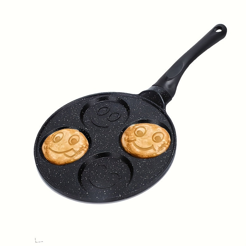 4-Cavity Non-Stick Mini Crepe Maker with Happy Face & Cartoon Patterns Aluminum Alloy Frying Pan