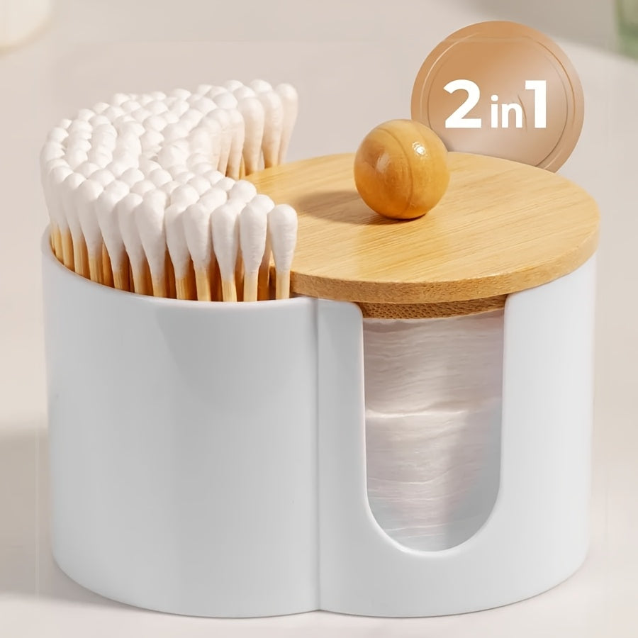 Cotton Swab Storage Box With Wooden Lid Double-Hole Canister