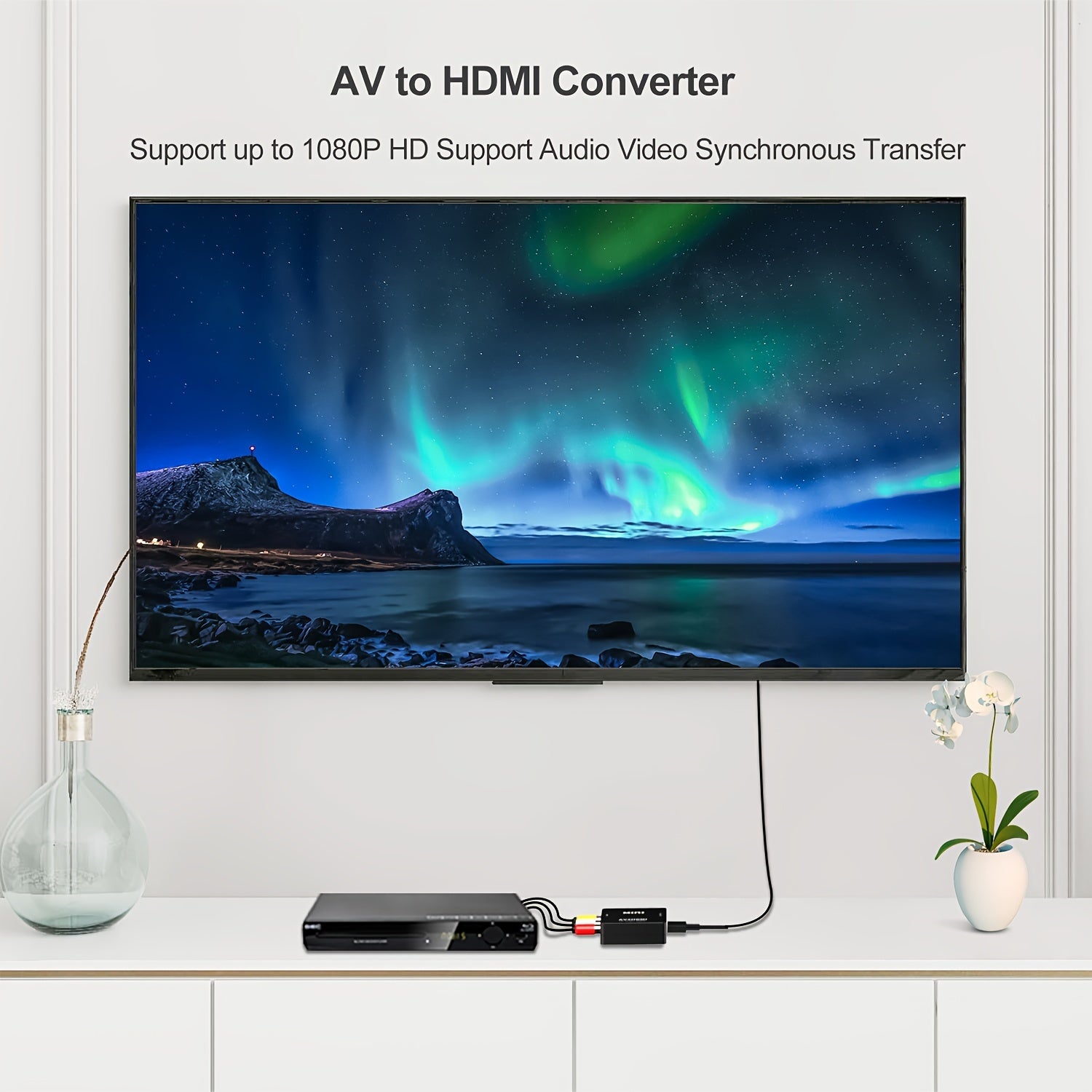 RCA to HDTV Converter AV Adapter Supports PAL NTSC USB Power 1080P Composite Video Cable