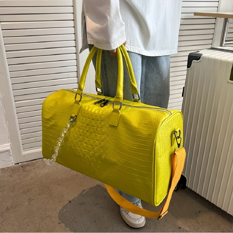 Crocodile Embossed Sports Bag Large Capacity Lightweight Duffle with Shoulder Strap