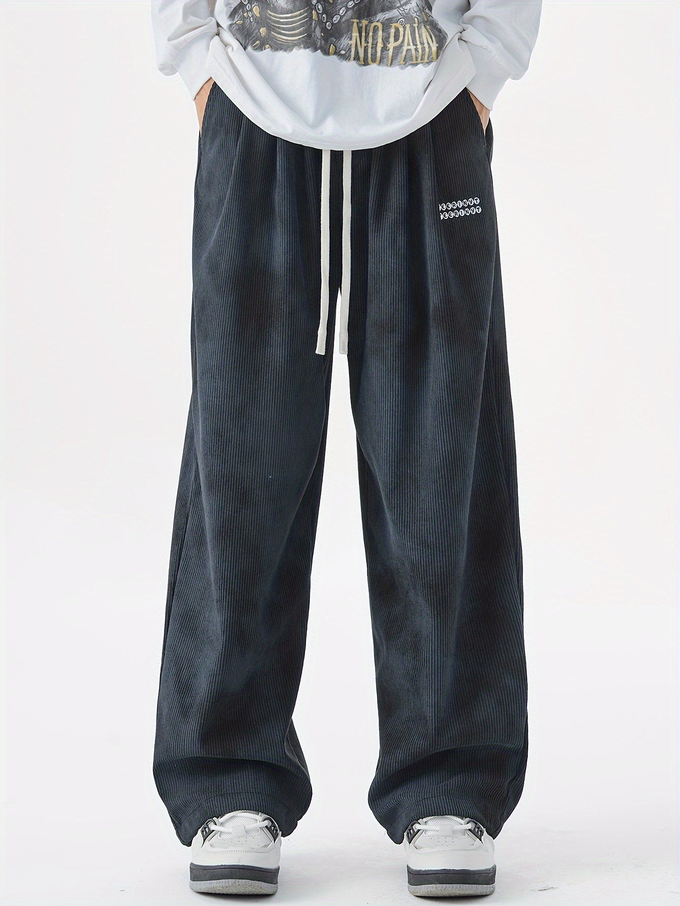 Men's Plus-Size Casual Drawstring Pants with Geometric Pattern Polyester Sports Trousers All-Season