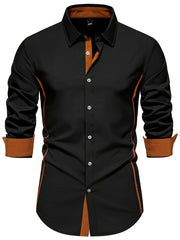 Мужская повседневная рубашка с цветными блоками и длинными рукавами, полиэстер, весна-осень