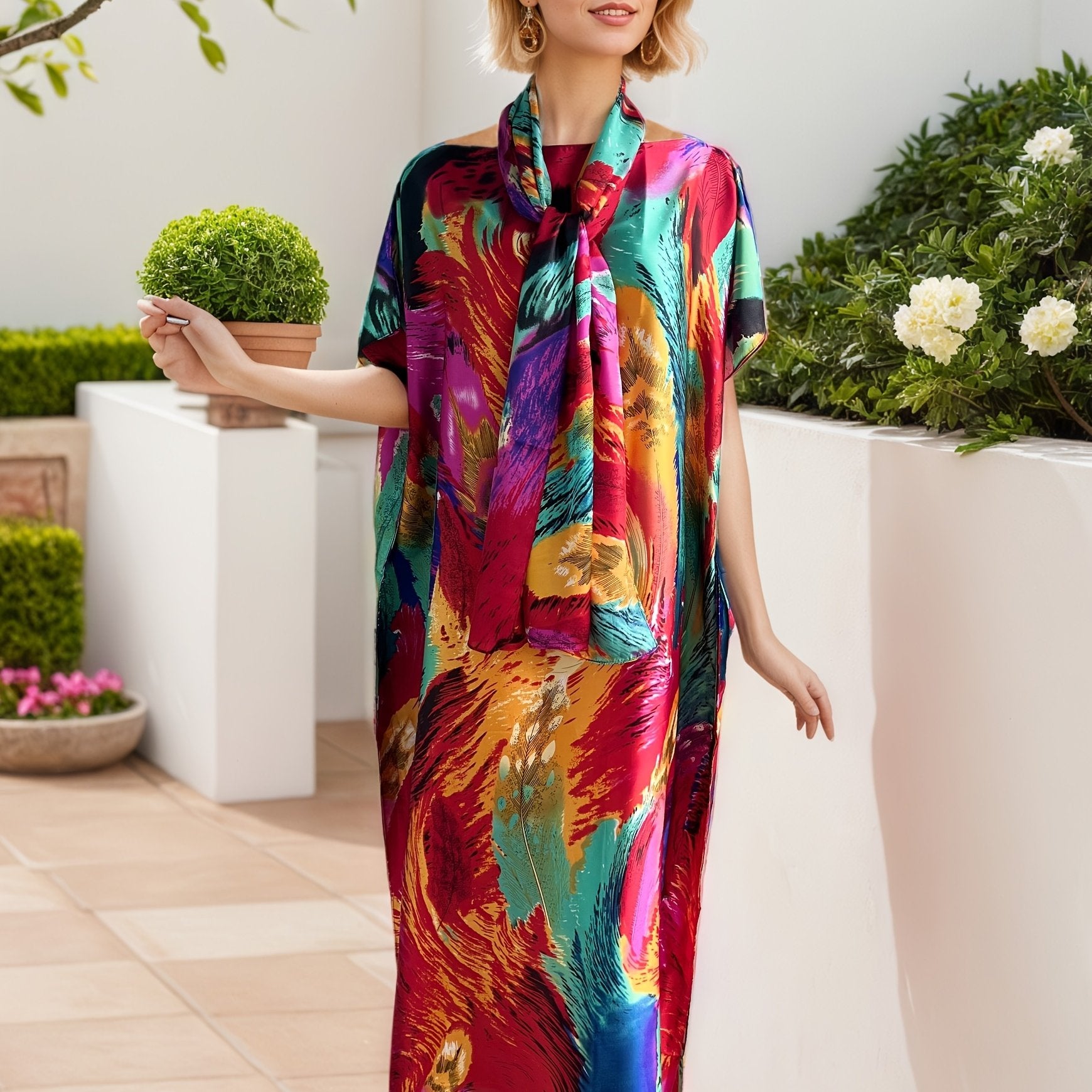 Plus Size Floral Maxi Dress Women Long Formal Casual Dress All-Season