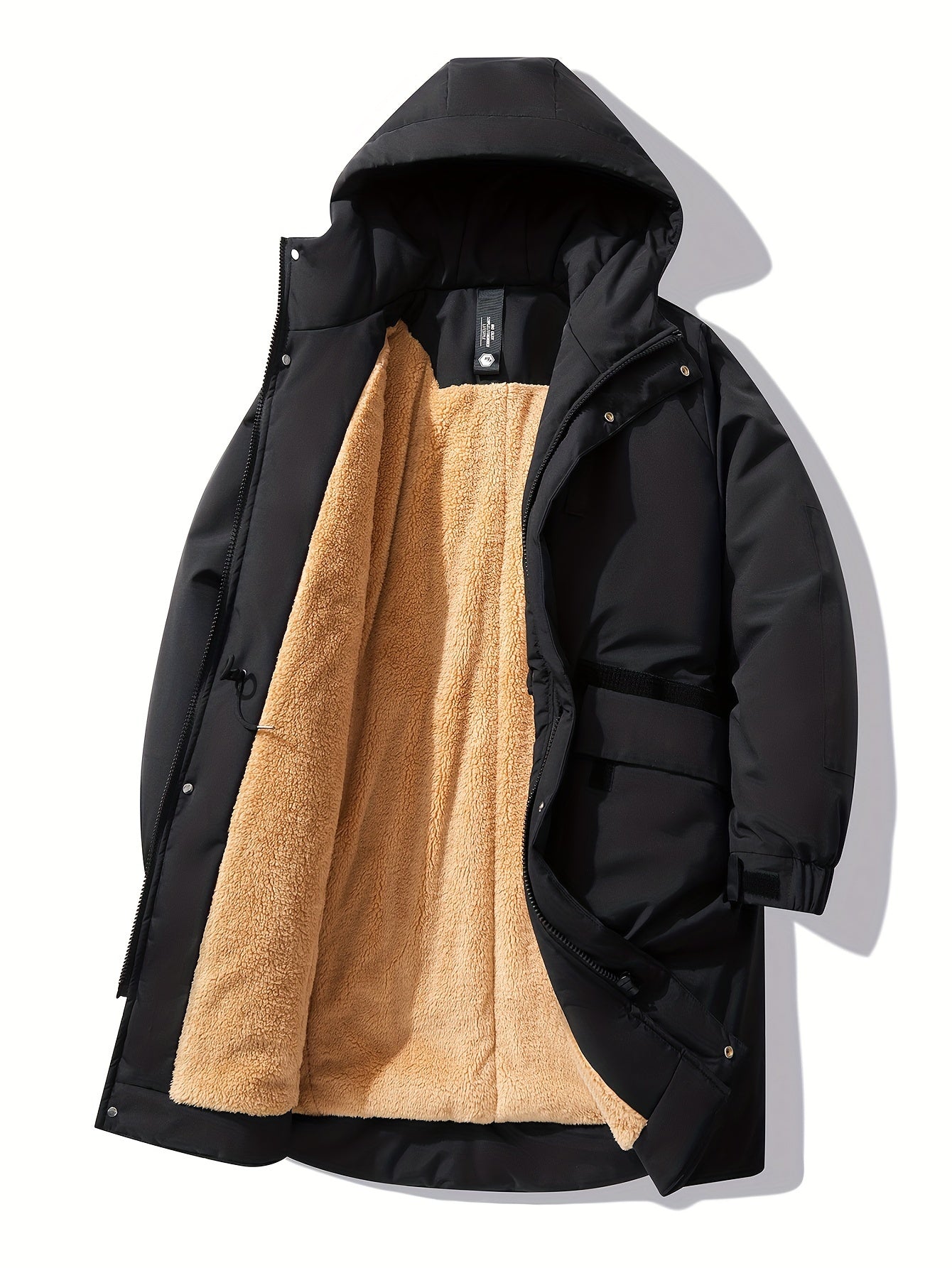 Men's Plus Size Winter Coat Hooded Long Jacket Fleece Lined Solid Polyester