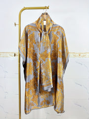 Блузка женская больших размеров с цветочным принтом из полиэстера, с пышными рукавами и свободным кроем, повседневный топ