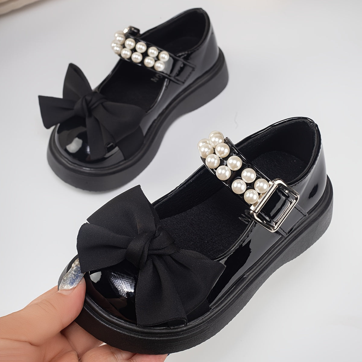 Zapatos de niña tipo Mary Jane con lazo de cuentas, zapatos ligeros para vestidos, ideales para fiestas y bodas