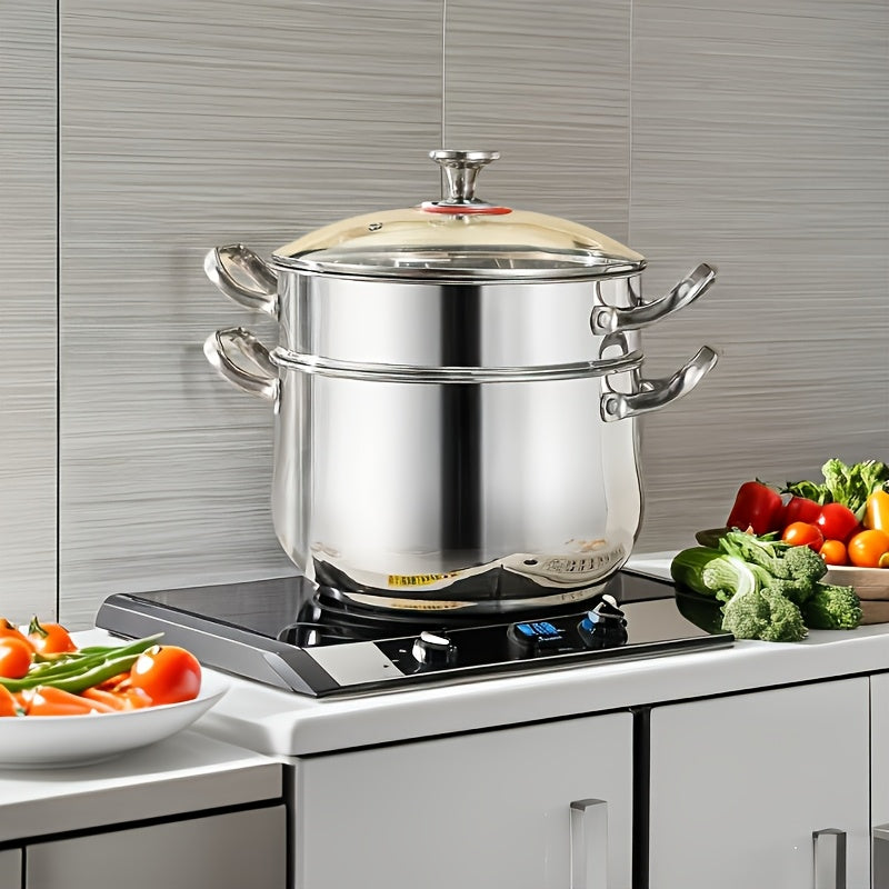 Stainless Steel Cookware Set with Steamer and Noodle Pot Dishwasher Safe for Gas Electric Stoves