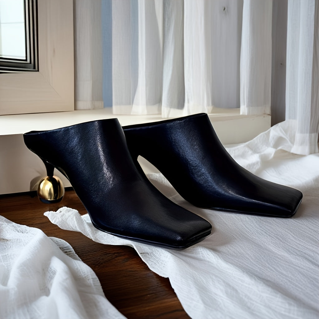 Women's Faux Cover Ankle Boots with Square Toe and Unique Heel