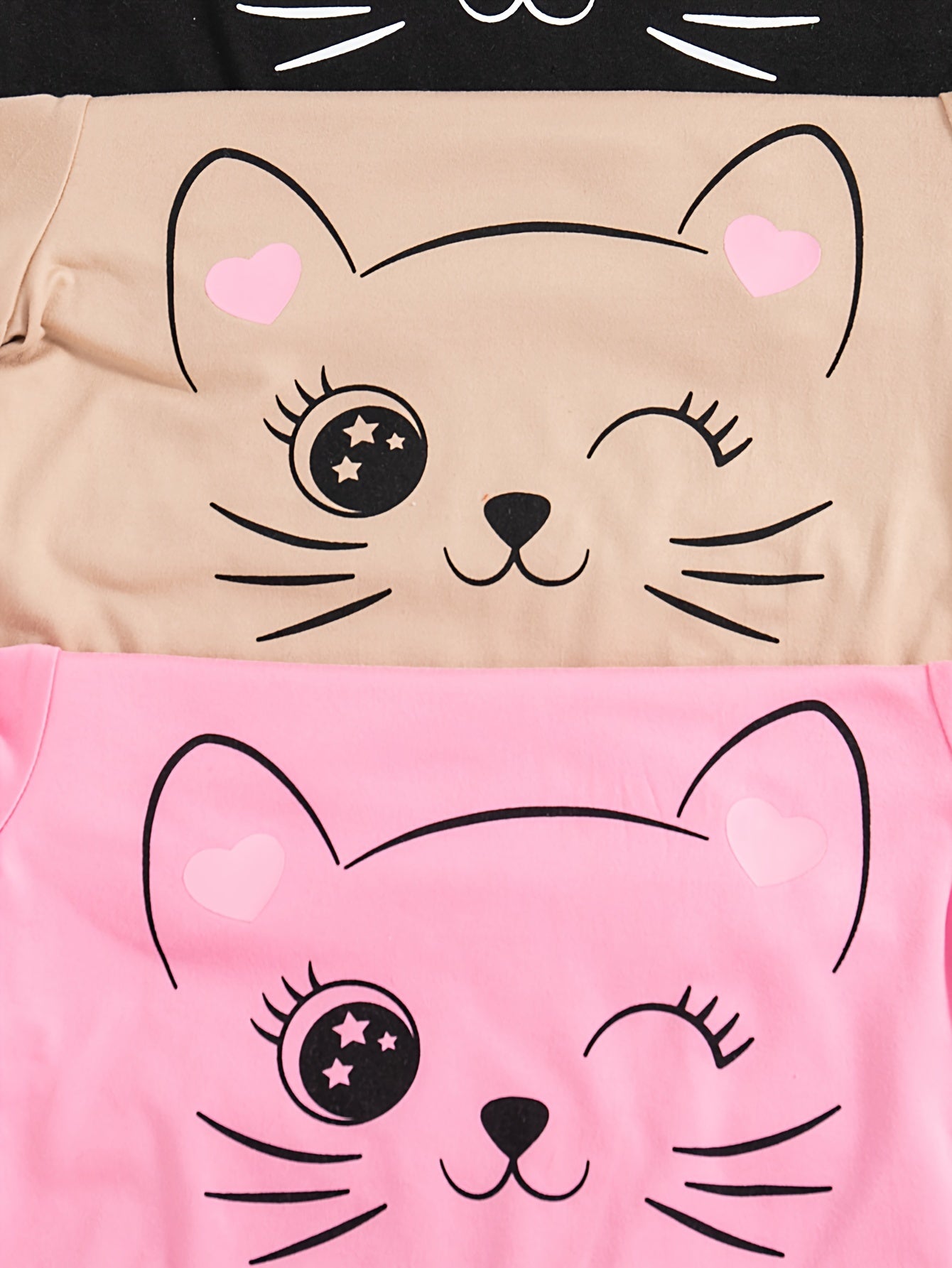 Qizlar uchun 3-qismli Multfilm Mushuk Print To'plami: T-shirtlar + Shortlar yoz uchun