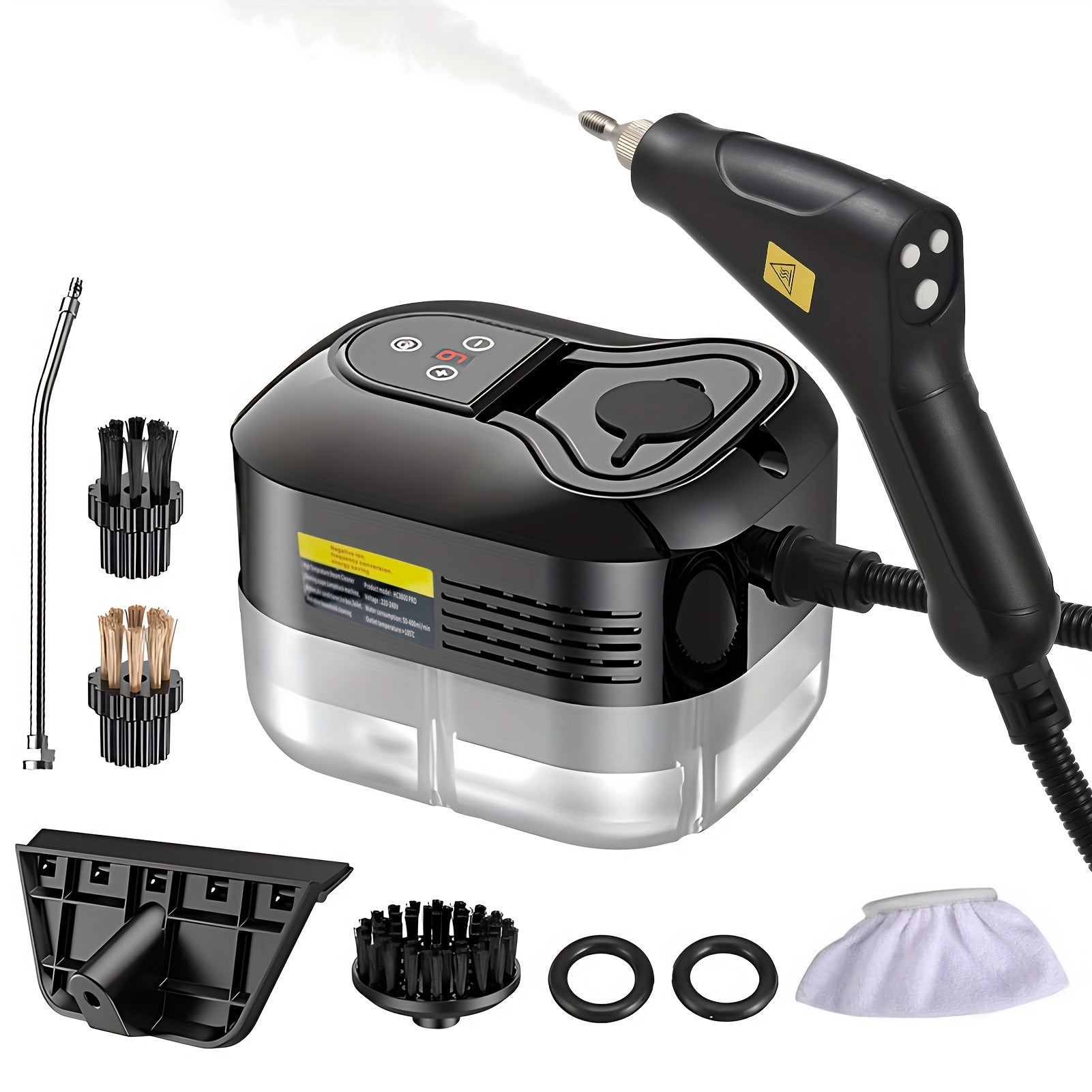 Qo'lga olinadigan bug' tozalagich, 6 ta aksessuar bilan, sensorli ekran, 6 darajali sozlanishi, portativ tutqichli chuqur tozalash bug'lagichi, 1200ml suv tanki - turli yuzalar uchun ideal.