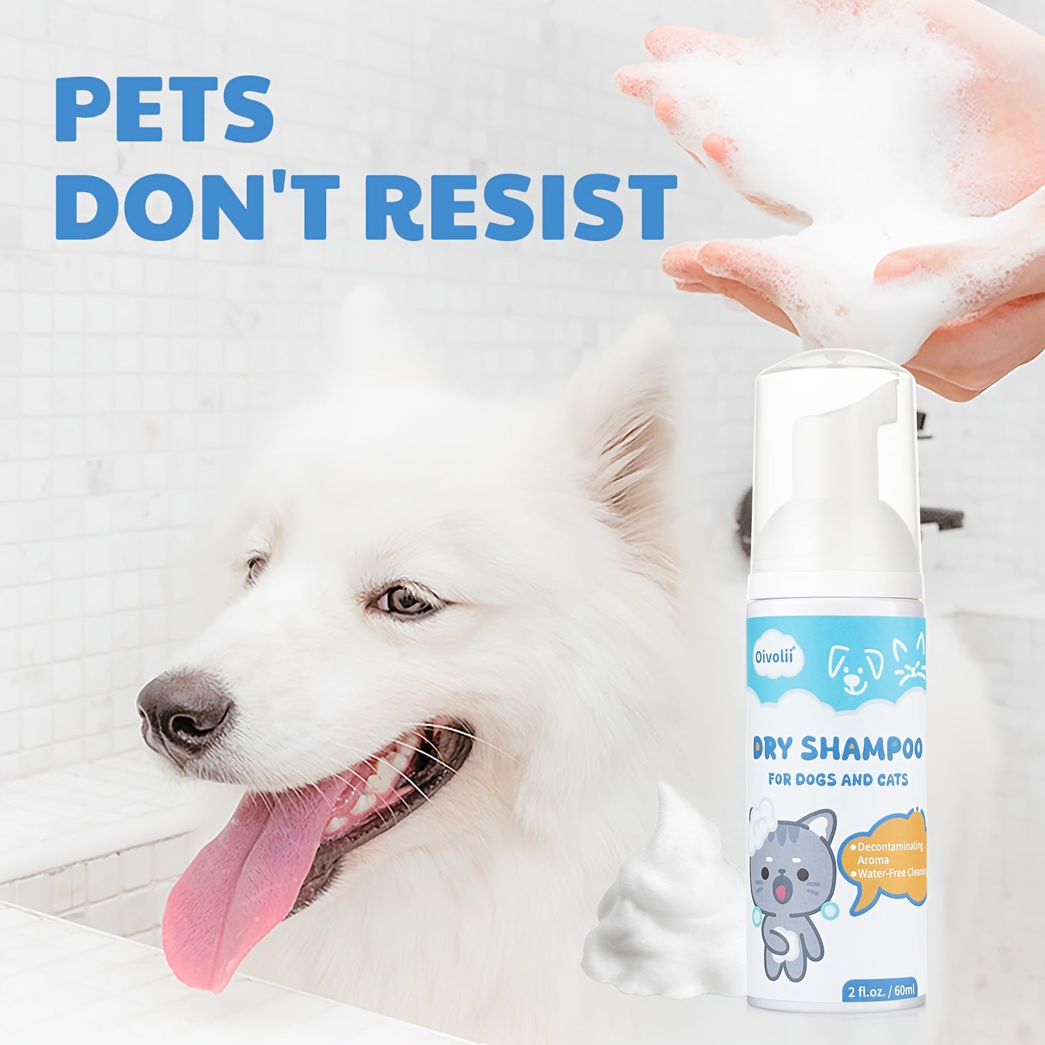 2oz Pet Dry Shampoo Waterless Cat Dog No Rinse Easy Cleaning