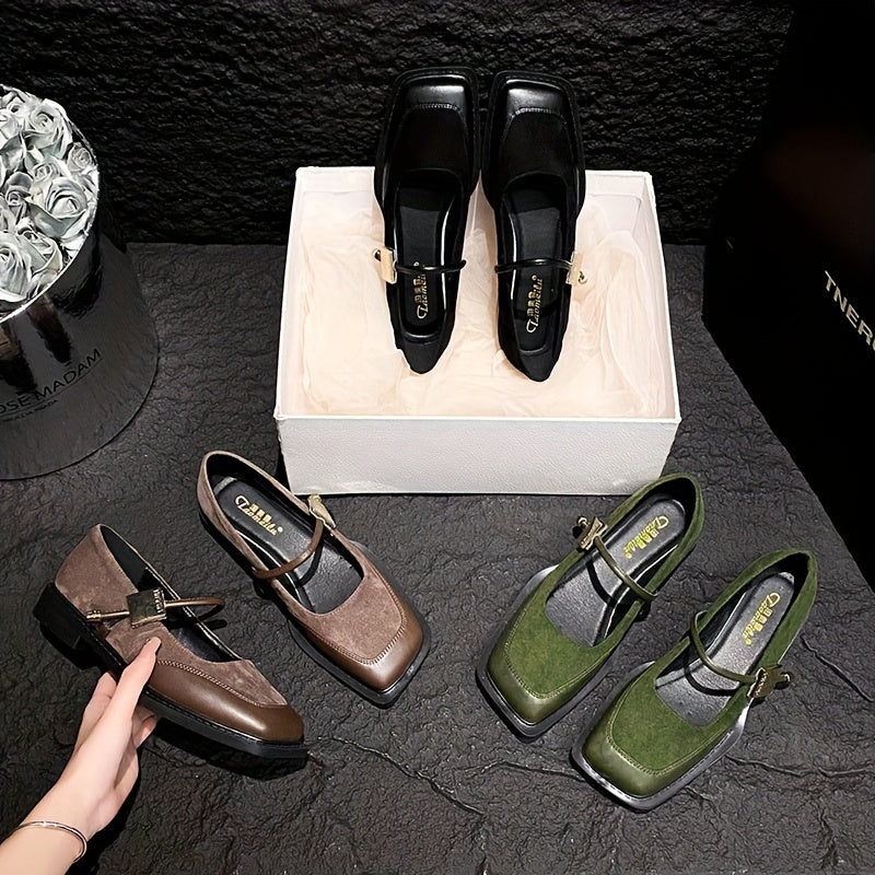 Women’s Faux Leather Mary Jane Flats Square Toe Lace-Up Shoes for Office and Casual Wear