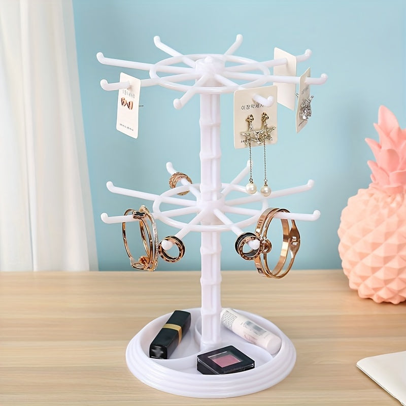 Two-Tiered Rotating Jewelry Display Rack for Necklaces Earrings Bracelets and Accessories