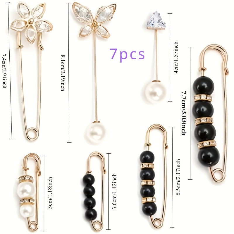 Ladies and Girls Imitation Pearl Brooch with 7-Piece Anti-Exposure Hat Clip Collar Pin
