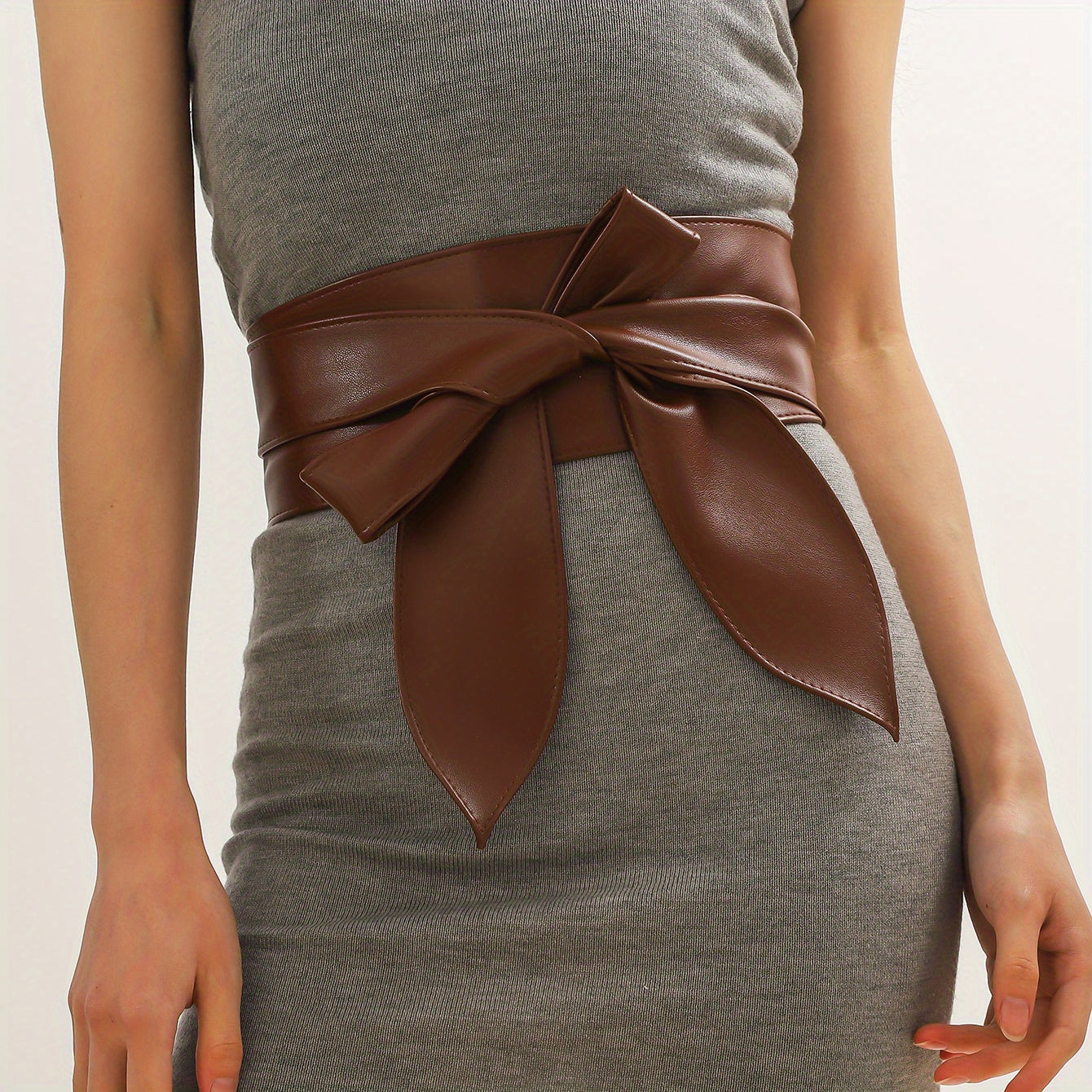 Boho Wide Wrap Cinch Belt with PU Leather Bowknot for Dresses Solid Color
